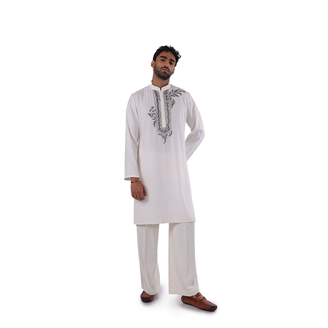 White kurta with silver embroidery