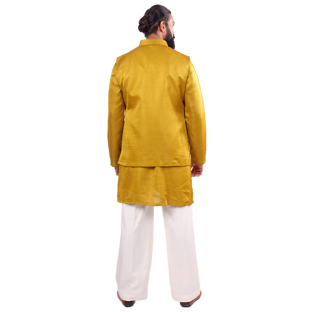 Citrus Glow Nehru Jacket Set, back view on white background