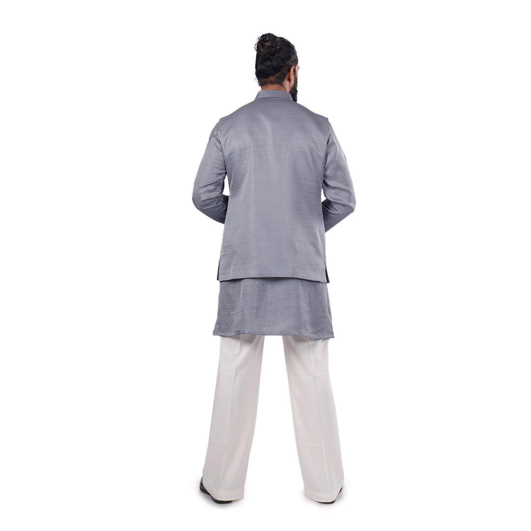 Sky Garden Nehru jacket set, back view on white background