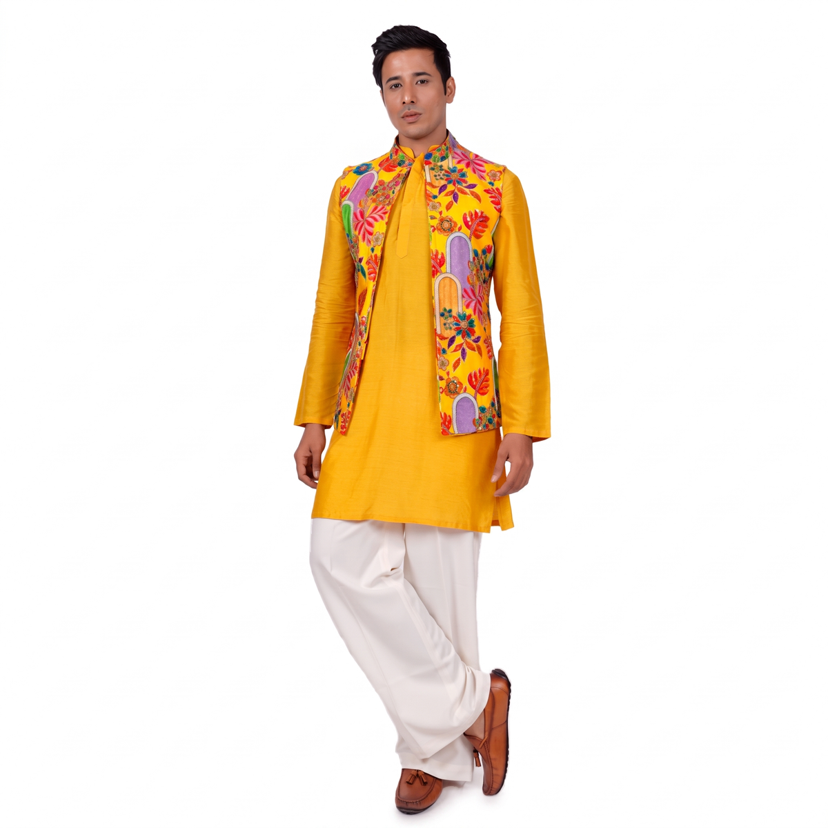 Yellow floral kurta