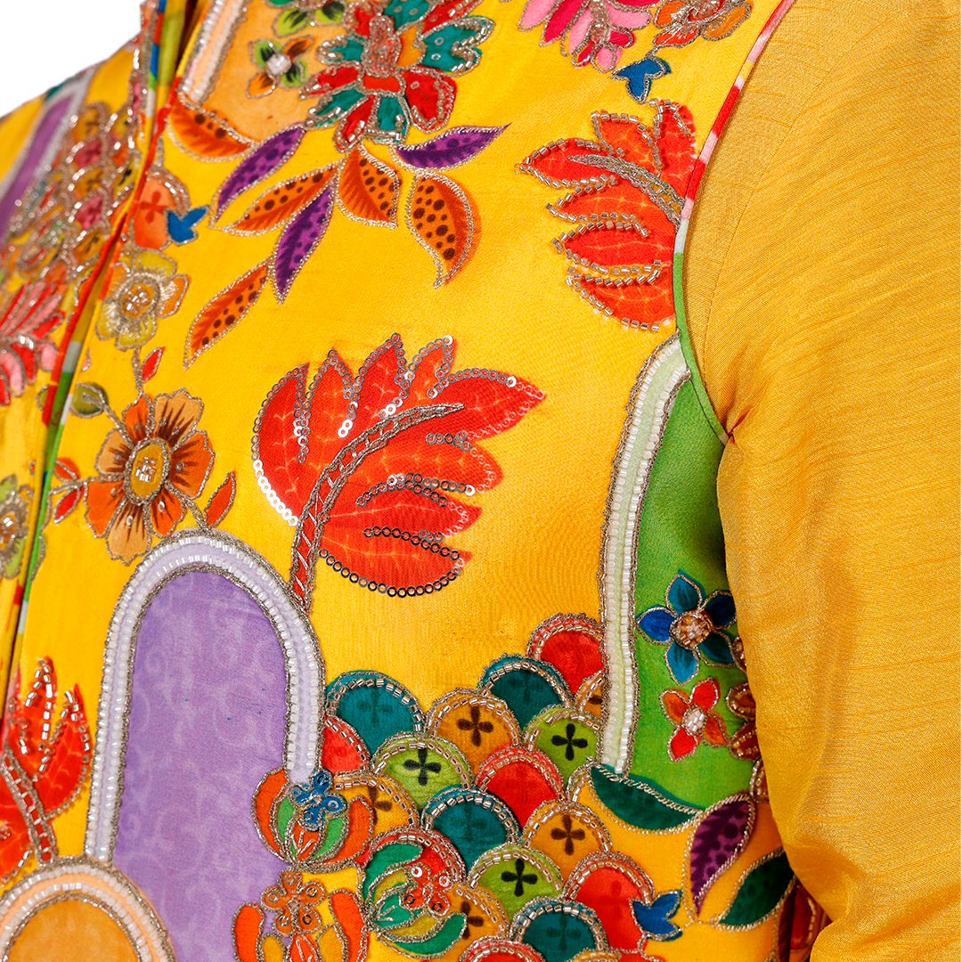 Yellow floral printed kurta