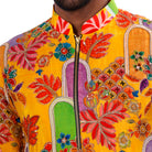 Yellow kurta with floral jacket