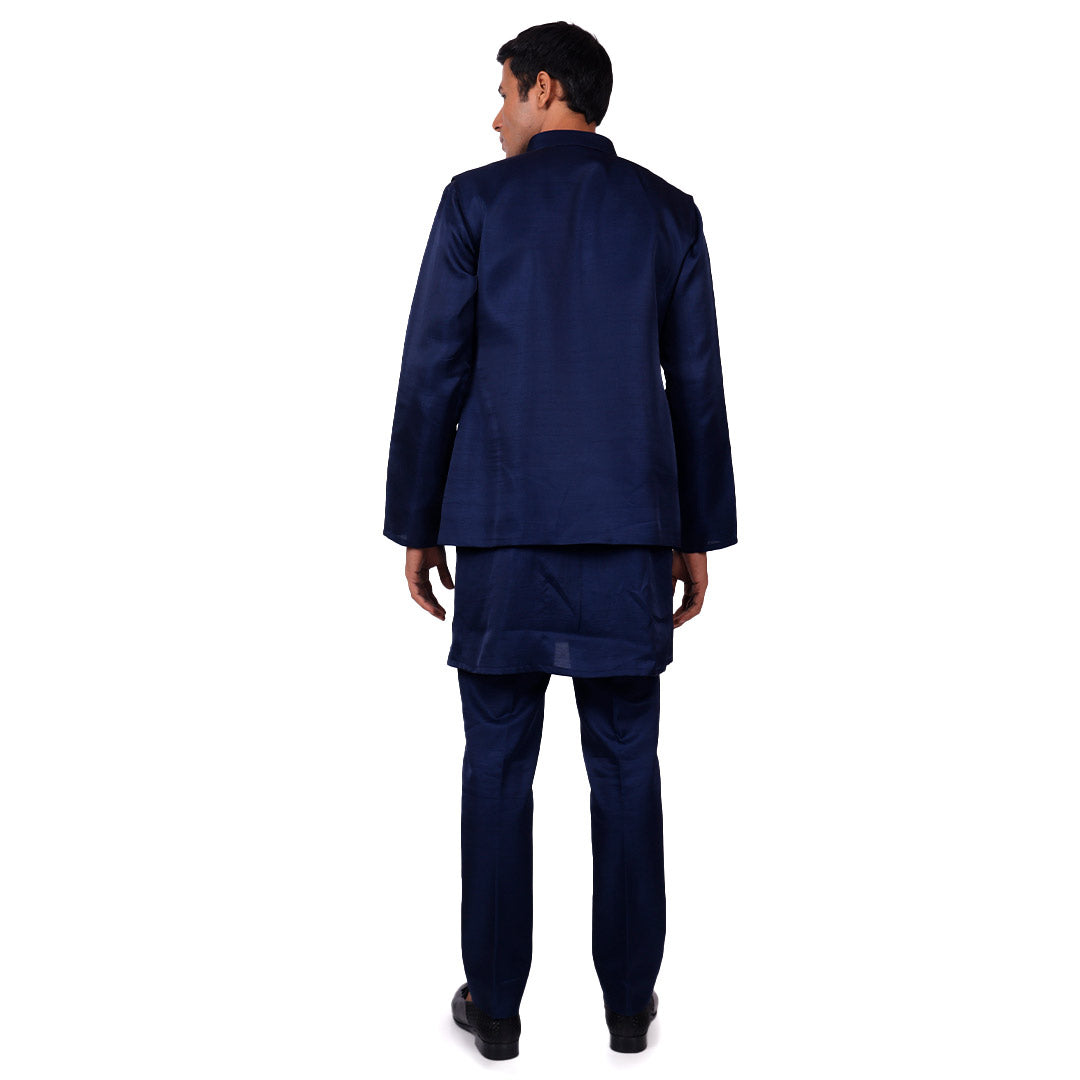 Deep Midnight Nehru jacket set, back view on white background