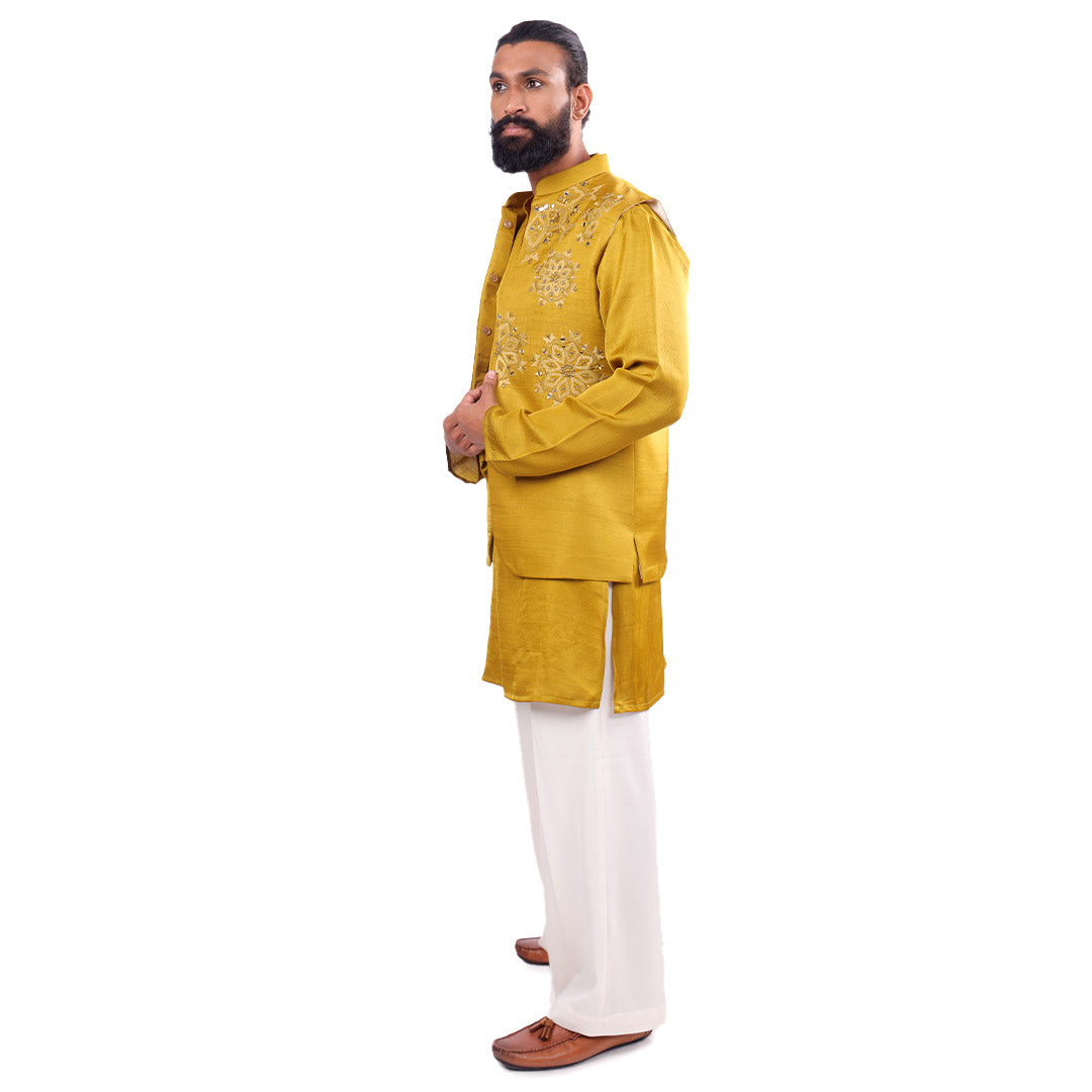 Citrus Glow Nehru Jacket Set, side profile view on white background