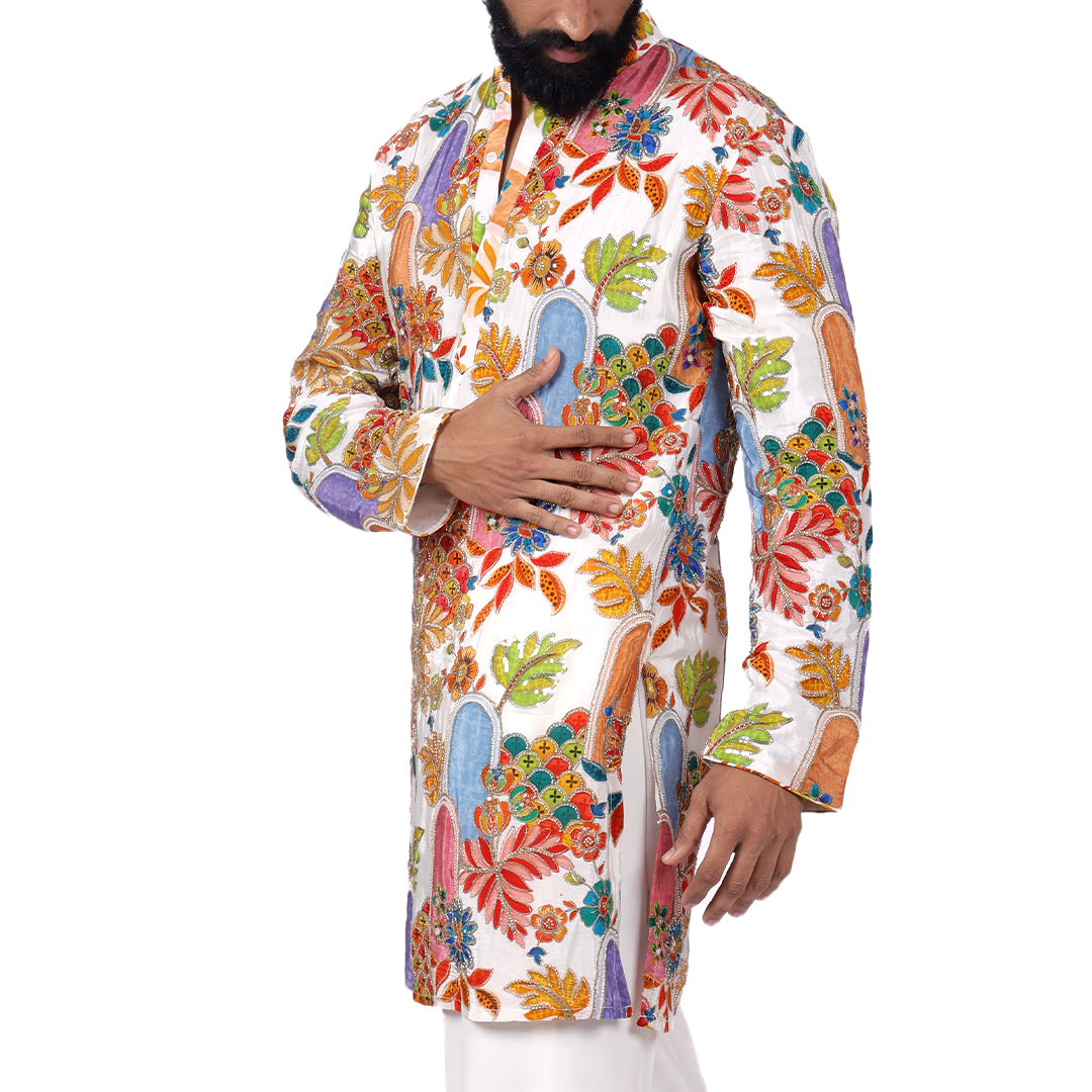 White floral printed kurta