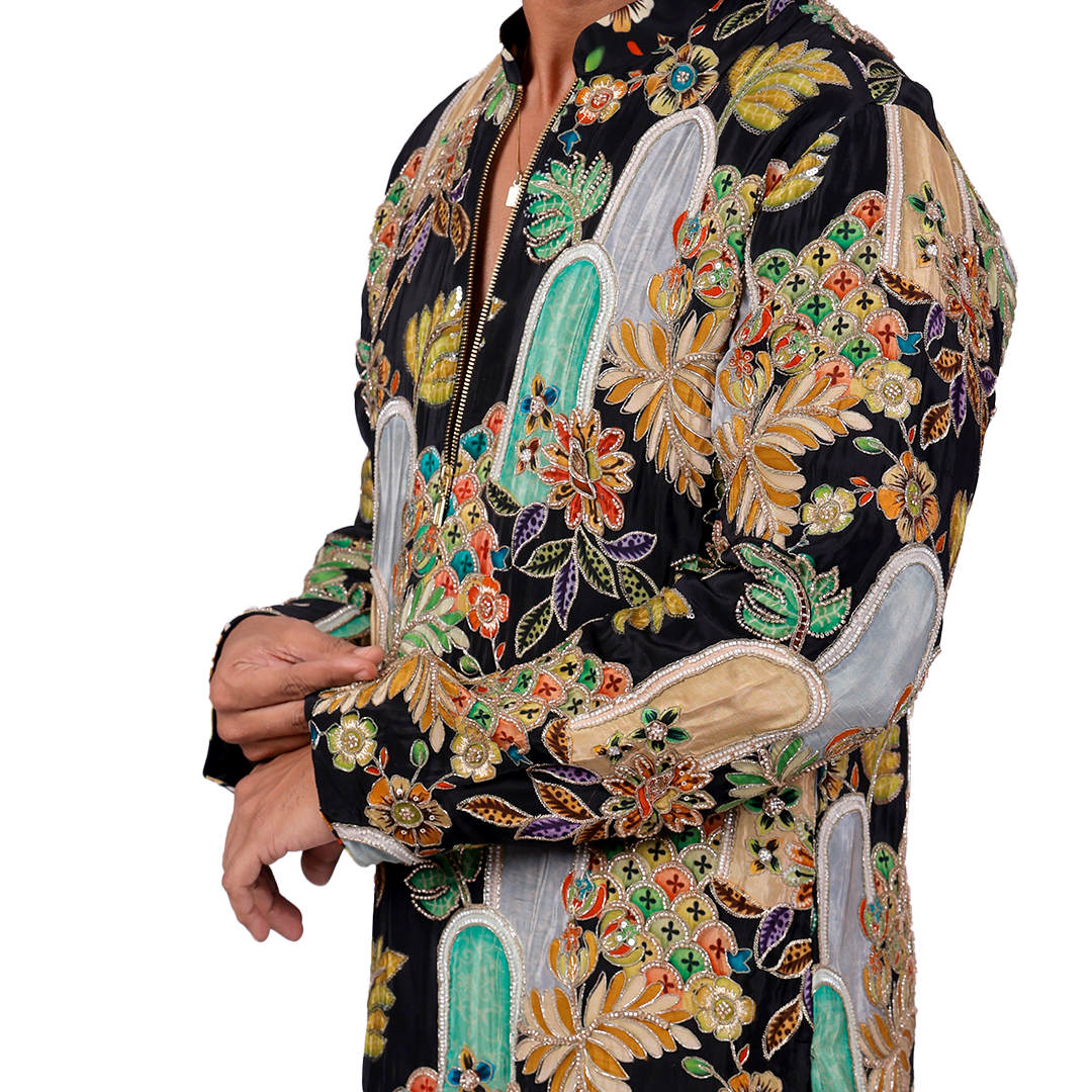 Black floral printed kurta