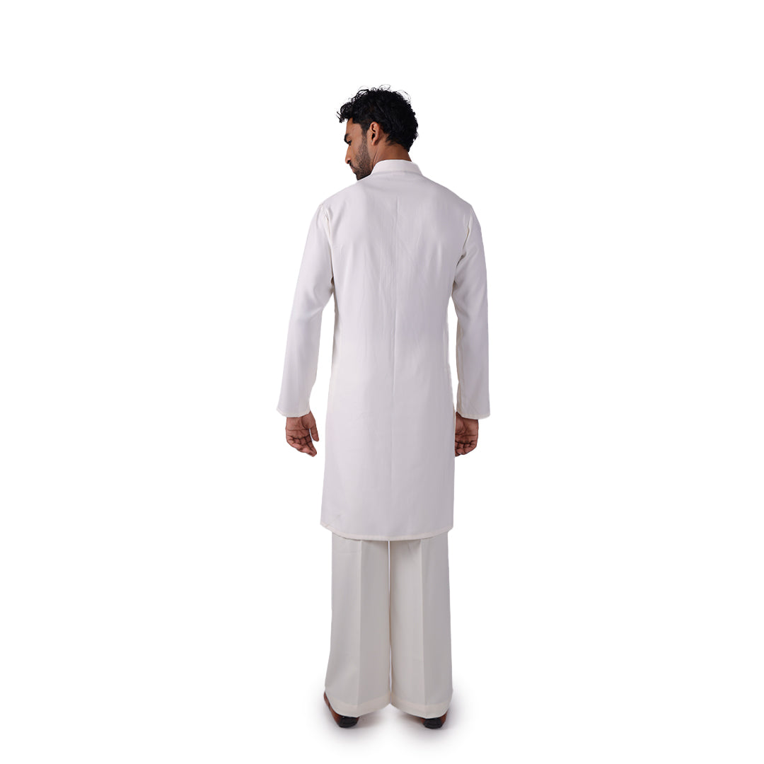 Back view of white embroidered kurta