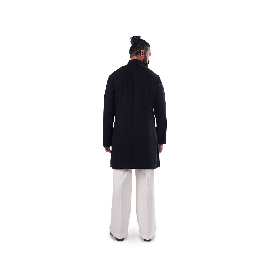 Back view of black embroidered kurta