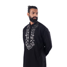 Side view of black embroidered kurta