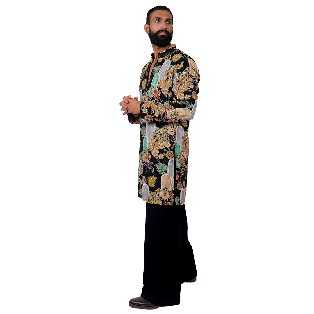 Side view of white floral kurta